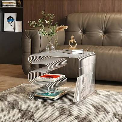 1 件装节省空间现代简约边桌架 - 重型金属开放式网格设计，无需组装，适用于客厅、卧室、家庭办公室 - 可放置书籍、杂志、装饰品 - 坚固耐用，可作地面或墙面装饰，复古风格，卧室收纳方案，实用床头柜