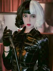 One Halloween Carnival Party Performance Fashion Curly Hair Wig In Black And White Color. Suitable For Various Holiday Party Costume Roles. - Black and White - View 7
