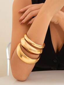 3pcs Minimalist Fashion Curved Bangle Bracelets, Women Wide Multi-Layer Stacking Bracelets