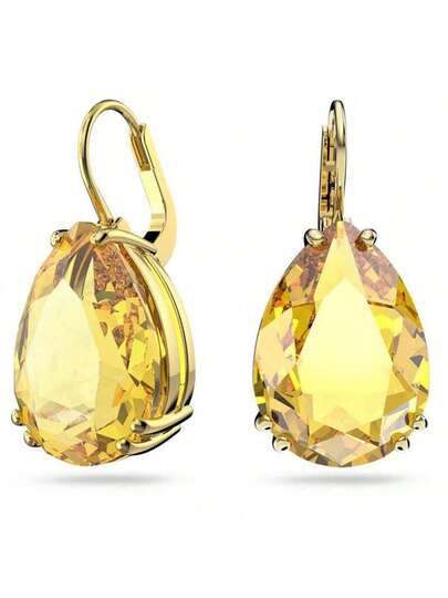  SWAROVSKI Millenia Teardrop Earrings Pear-Shaped Cut Yellow Gold-Plated Earrings Female Earrings Female Earrings Female Gifts For Mothers, Girlfriends, Lovers, Birthday Gifts, Back-To-School Gifts, Wedding Gifts
