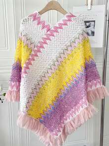 1件人字纹流苏披肩，斗篷披肩，时尚百搭的旅行斗篷，保暖围巾披肩，可搭配连衣裙 - 人字紋流蘇披肩 - 查看 16