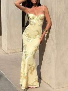 Glamful Elegant Chic Embroidered Party Dress, Fashion Formal Gown For Party, Prom, Wedding, New Year - Yellow - View 4