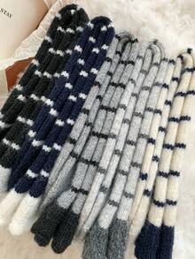 3 pares de calcetines gruesos y cálidos de lana con rayas para mujer, calcetines minimalistas de moda suaves hasta el tobillo, para otoño/invierno