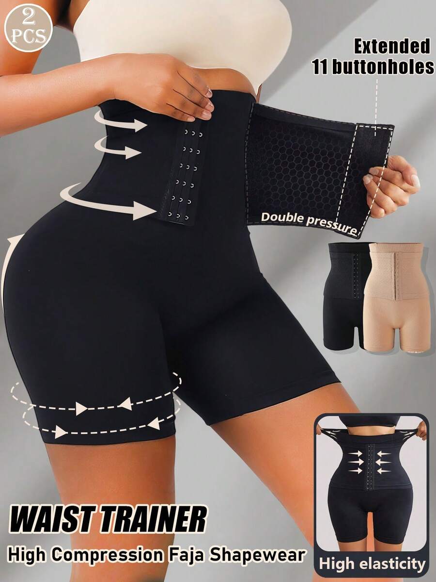 2Pcs High Waist Girdle Shapewear Woman Waist Trainer Shorts Hook-And-Eyes Closure Body Shaper Panties Postpartum Waist Cincher Thighs Control Underwear