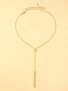 Un collar largo con colgante de cadena de strass para mujeres, collar dorado simple para mujeres, de estilo elegante y moderno - collar en forma de Y - Ver 9