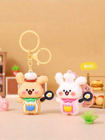 1PC Cute Chef Line Rabbit Keychain Pendant Glue Doll School Bag Pendant Play Arcade Keychain Christmas Gift