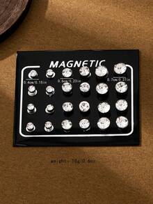 24 Pcs Fashionable Style Rhinestone Magnet Magnetic Earrings For Women's Daily Life - Silver - View 4