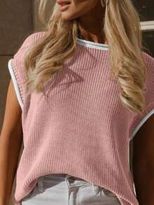 Sz25061641641607440  Plain    Casual    Rib-Knit  Asymmetrical    Daily  Vacation - Hồng - Xem 1