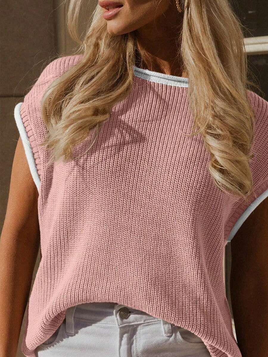 Sz25061641641607440 Plain Casual Rib-Knit Asymmetrical Daily Vacation - Hồng - Xem 1