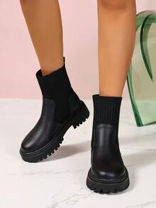 2025 Autumn/Winter New Women's Short Boots, One-Push Elastic Ankle Boots, Flat Women's Shoes, Outdoor Women's Boots, Fashion Versatile Casual Women's Boots, College Student Women's Shoes, Platform Women's Short Boots