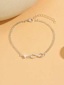 1pc Fashionable Simple Infinity & Heart Decor Chain Anklet For Women For Vacation Valentines,Mom,Mother,Mother's Day,Gift - Silver - View 2