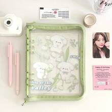 1 件 Ins 风格 A5 铃兰小狗拉链装订记事本，PVC 6 环活页相册，学生记事本 - 多色 - 查看 3