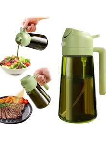 Spruzzatore per olio scuro con blocco della luce da 470 ml, ideale per la cottura, dispenser per olio d'oliva da cucina 2 in 1, bottiglia in vetro verde scuro di alta qualità, spruzzatore per olio, dispenser per olio da cucina, bottiglia spray, accessorio essenziale per barbecue, accessori moderni da cucina, accessori da cucina durevoli, adatto per friggitrici ad aria, barbecue