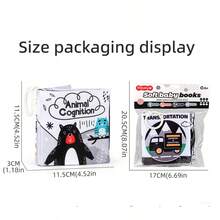 Libro de tela tridimensional en blanco y negro, con temas como animales y números, patrones simples e interesantes, y una hebilla circular que se puede colgar en la pared para estimular el desarrollo visual de los bebés - Multicolor - Ver 8