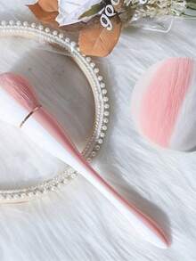 1 pieza Pincel de maquillaje de cabeza redonda de dos tonos, cerdas suaves para polvo, rubor, base, arte de uñas y polvo