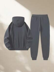 Men's Two-Piece Casual Suit, Long-Sleeved Hooded Sweatshirt Paired With Sweatpants, Tracksuit Set, Sweatshirt, Jogging Pants - 深灰色 - 查看 2