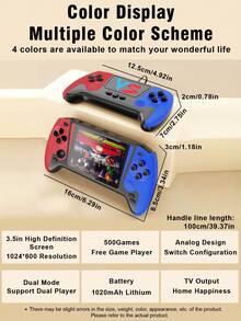 1pc New Large-Screen Game Console With 500 Classic Retro Games Nostalgic Red And White Machine Can Be Played By Two People And Can Be Connected To The TV For Screen Projection. Portable Travel FC Portable Handheld 3.5-Inch Screen Rechargeable Birthday Holiday Gift For Young Men And Women