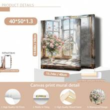 1 pièce Peinture sur canevas suspendue, peinture décorative montée, affiche, peinture murale, peinture à l'huile de rose rose et de rebord de fenêtre, décoration de chambre de fille, peinture murale de fleurs de printemps, décoration de salon esthétique, peinture de fleurs roses, décoration d'arrangement de plantes, décoration de thème de printemps, décoration de maison de printemps. Art mural sur canevas, art de fille funky, art de citation inspirante, décoration intérieure.