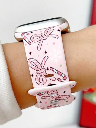 1pc Pink Bow Printed Silicone Watch Band Compatible With Apple Watch Band Strap 38mm 40mm 41mm 42mm 44mm 45mm 49mm (S10 42)Mm (S10 46)Mm, Fashionable Soft Silicone Sports Watch Strap Bands Compatible With Iwatch Series 11 Ultra 3 SE3 Ultra 2 S10 SE2 9 8 7 SE 6 5 4 3 2 1 , Fine Women Fashion Watch Accessories, Smart Watch Strap/Band, Unique Personalized And Style Strap