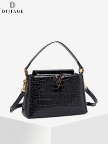 Bolso de mujer elegante y clásico, bolso de mano en forma de V mediano, bolso de mano con estampado de cocodrilo, bolso bandolera de lujo de alta gama, estilo de lujo tranquilo adecuado para fiestas, cenas, actividades al aire libre y viajes