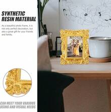 BESPORTBLE Vintage Picture Frame Resin Golden Ornate Textured Oval Desktop Photo Frame Photo Holder Jewelry Display Frame Home Decoration