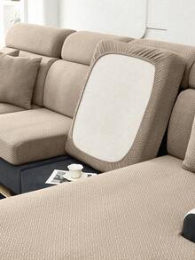 1 Vỏ đệm ghế sofa Jacquard dày màu trơn, co giãn chống trượt, trang trí nhà cửa mọi mùa - Màu Khaki - Xem 2