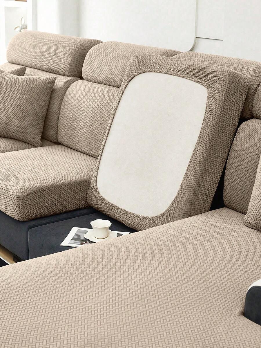 1 Vỏ đệm ghế sofa Jacquard dày màu trơn, co giãn chống trượt, trang trí nhà cửa mọi mùa