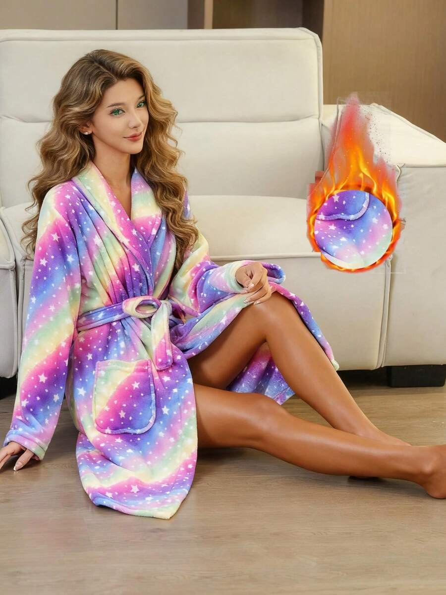 1 pièce Peignoir de bain, pyjama, nouveaux styles pour femmes, peignoirs arc-en-ciel pour l'hiver, peignoirs en polaire épaisse et mignonne pour l'automne et l'hiver. Ensembles de décoration pour la maison pour un usage casual, extérieur, sport, vacances, voyages, cadeaux de remise de diplômes, anniversaires, port quotidien