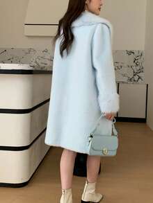 Women's Luxury Solid Color Faux Fur Long Collar Coat, An Ideal Choice For Winter - Baby Blue - View 9