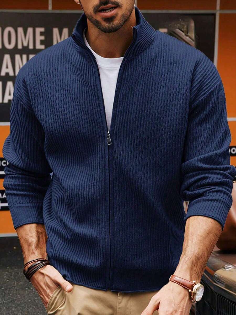 男士长袖拉链休闲立领针织开衫