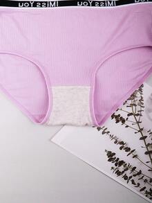 Women's Plus Size Letter Ribbed Seamless Underwear Set 6 Pack, Comfortable Breathable Loose Fit Panties For Daily Wear, Spring Summer Essential,Plus Size Summer - Nhiều màu - Xem 5