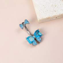 1pc Cute Bow Zirconia Navel Ring, Body Piercing Jewelry, Delicate & Sweet, Suitable For Daily Wear