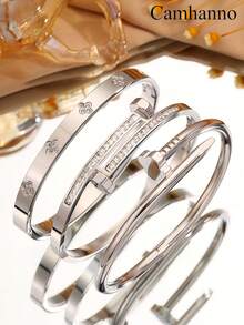 Camhanno 3 Pieces Of Light Luxury Elegant Stainless Steel Romantic Style Bracelet Set, Suitable For Dating Scenes, An Excellent Gift To Showcase Taste, Summer Flower Design Link Bracelet, Summer Solid Color Bracelet, Ladies', Party, Daily Decoration, Birthday Gift Jewelry