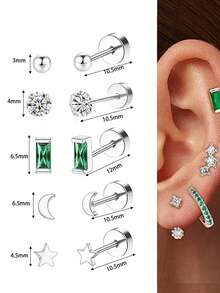 6-24pcs 18K Gold Plated Small Flat Back Stud Earrings For Women Men Hypoallergenic Stainless Steel Earrings Sets Tiny Screw Back Cartilage Earrings Piercing Jewelry Green Clear