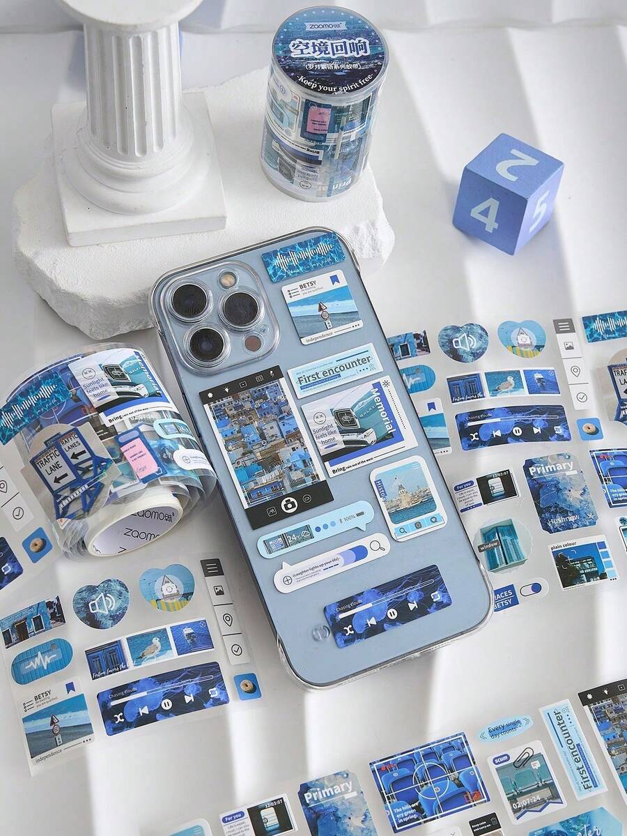 韩式风景笔记本 DIY 装饰材料贴纸（每卷约 150 张）、日式贴纸剪贴簿材料装饰和纸胶带、手机壳、水瓶、笔记本电脑、愿景板、日记本、剪贴簿的美学贴纸。返校 - 彩色 - 查看 1