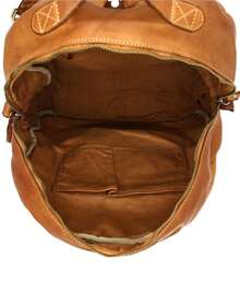 Men's/Women's Backpack In Genuine Vintage Calfskin Leather – Adjustable Shoulder Straps, Zip Pockets, Made In Italy - 藍光 - 查看 5