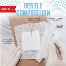 10/20/50 抗过敏伤口敷料垫，不粘透气纱布贴，水刺无纺布材质自粘绷带，透明弹性粘性贴片，提供安全保护 - 白色 - 查看 2