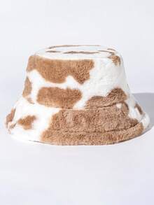 Classic Autumn/Winter New Solid Color Cow Print Faux Fur Fisherman Hat, Korean Fashion Faux Fur Fluffy Thick All-Match Casual Retro Party Streetwear Polyester Fiber Decorated Hat