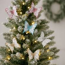 6Pcs New Christmas Decor Butterflies Christmas Tree Hanging Decor Glitter Simulation Butterfly Scene Ambience Arrangement Decor Home Decor Christmas Decorations Room Decor Winter