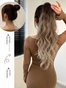 24 Inch Ombre Long Wavy Curly Wig, Soft & Comfortable, Heat Resistant Synthetic Fiber, Suitable For Women's Daily Wear - Multicolor - View 5