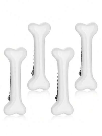 4pcs White Plastic Bone Shaped Side Bangs Clips, Creative Minimalist Hair Claw Clips Suitable For Cosplay, Hair Claws, Hair Slide, Hair Barrettes, Hair Accessories, Head Accessories, Hair Accessories For Women, Hairpin