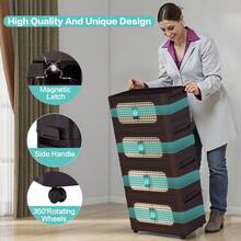 Retro Brown,20" Side Wide Folding Storage Cabinet ,5 Tiers,19.69"*11.81"*50.00",Collapsible Storage Bins With Magnetic Door, Plastic Storage Cabinet With Wheels