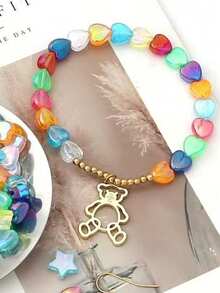 About 50pcs 8*8*5mm AB Colour Heart Shape Acrylic Beads Loose Spacer Beads For Jewelry Makeing DIY Handmade Bracelet Accessories