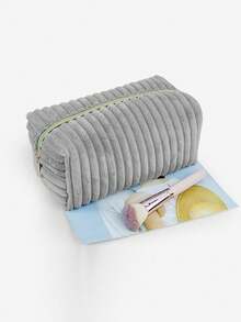 Luxury Minimalist Ins Girls Wide-Stripe Corduroy Soft Makeup Bag Large Capacity Storage Portable Travel Beauty Bag Women's Zippered Pouch With Niche High-End Aesthetic Commuter Travel Beauty Bag - Must-Have For Students Halloween & Christmas Holiday Gift