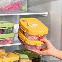 WORTHBUY 1个透明塑料冰箱保鲜盒，带盖，密封防漏，可重复使用，隔层保鲜盒，可微波炉加热，可堆叠，节省空间，适用于厨房和餐厅的食品储存。 - 彩色 - 查看 8