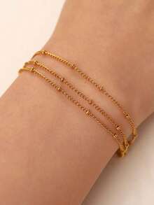 1pc Stainless Steel Bead Chain 3-Layer Bracelet, Fashion Minimalist Layered Bead Chain Bracelet, Lightweight Luxury Niche Versatile Accessory Suitable For Girls And Women Daily Wear (Bead Quantity Random)