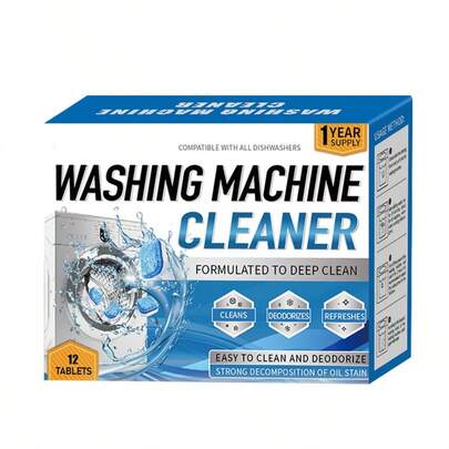 Washing Machine Cleaner Tablets 12 Pack Powerful Descaler -Deep Cleaning For HE Front Loader & Top Load Washer Septic Deodorizer Clean Drum & Laundry Tub Seal- Year's Supply