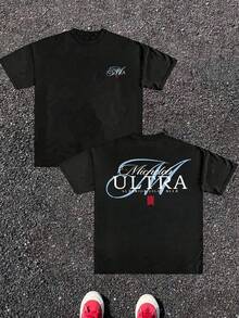 1pcs Men's Beer Logo Double Sided Digital Printed Streetwear 100% Cotton Casual Graphic Tee Ultra Lettering 220g Fall T Shirt - Black - View 1