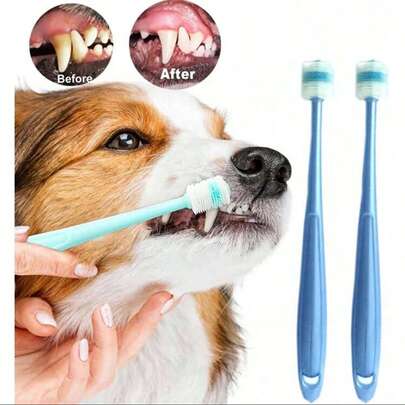 Brosse à dents pour animaux de compagnie à poils doux, nettoyage à 360°, pour le nettoyage des dents, le toilettage des animaux de compagnie. Petite brosse à dents pour chiens et chats pour un nettoyage en profondeur des dents. Couleur aléatoire.