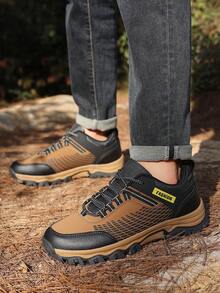 Men's Hiking Shoes, 2025 New Model, Suitable For All Seasons, Available In Large Size 46, Retro Suitable For Outdoor, Construction Site, Work, Safety Features: Anti-Puncture, Anti-Crush, Thick Sole, Non-Slip, Wear-Resistant, PU Leather, Waterproof, Oil-Proof, Low-Top, Lace-Up, Soft Sole, Comfortable Outdoor Hiking Shoes